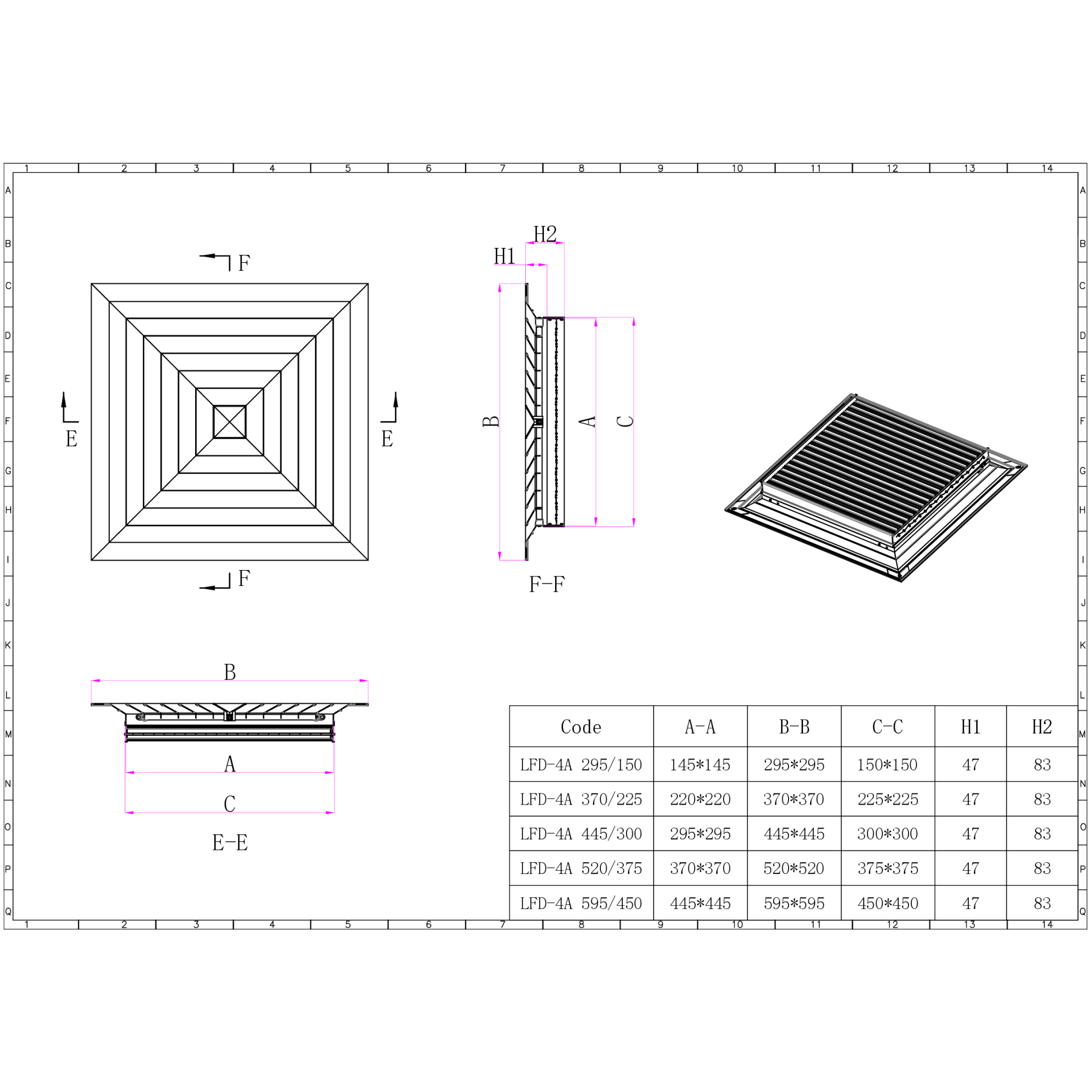 Ductsure White Aluminium Vent Grille – Square Face Slat (520 x 520 mm) - LFD-4A 520/375 - Twin Eagle Imports