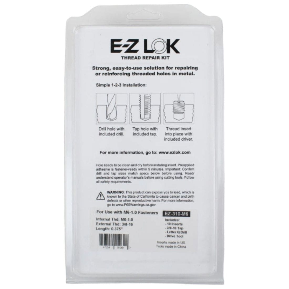 E-Z Lok Thin Wall Thread Repair Kit - M6 x 1.0 X 3/8-16 UNC - Twin Eagle Imports