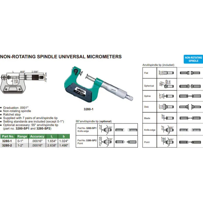 1-2" Digital Non-rotating Spindle Micrometer - 3202-2