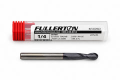 Fullerton 1/4" 2 Flute TiAlN Coated Carbide Ball Nose Endmill - 3215 Series