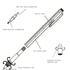 Full Metal Body 6-in-1 Multi-Function Tool White Engineers Pen - Twin Eagle Imports