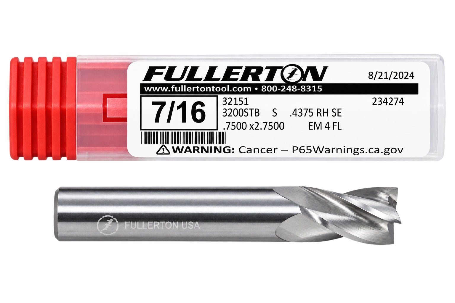 Fullerton 32151 0.4375" 4 Flute Stub Square End Mill - Twin Eagle Imports