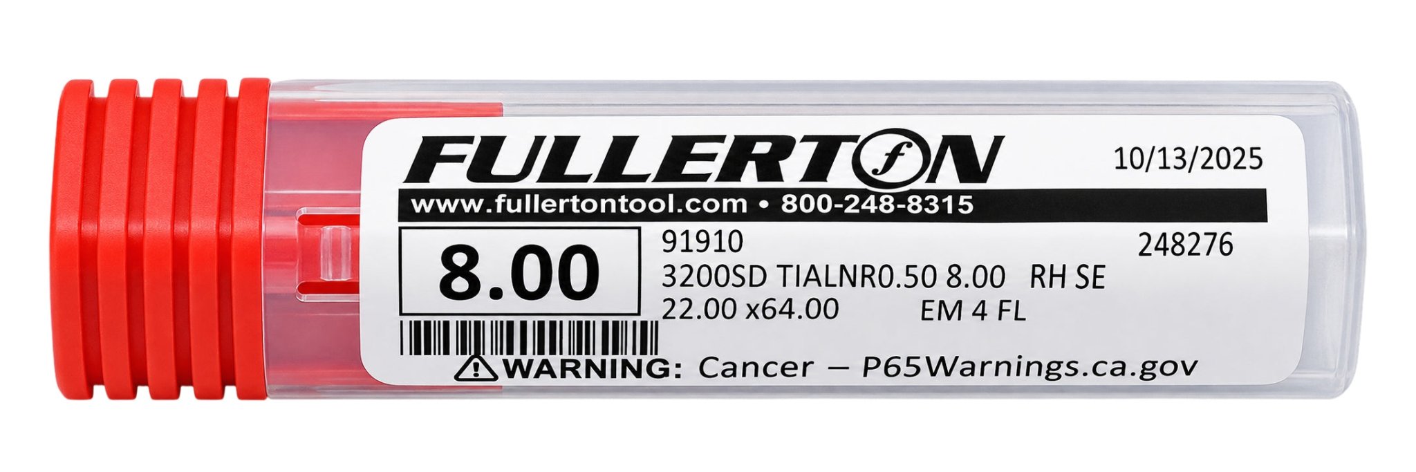 Fullerton 91910 0.3150" 4 Flute TiAlN Coated Corner Radius End Mill - Twin Eagle Imports