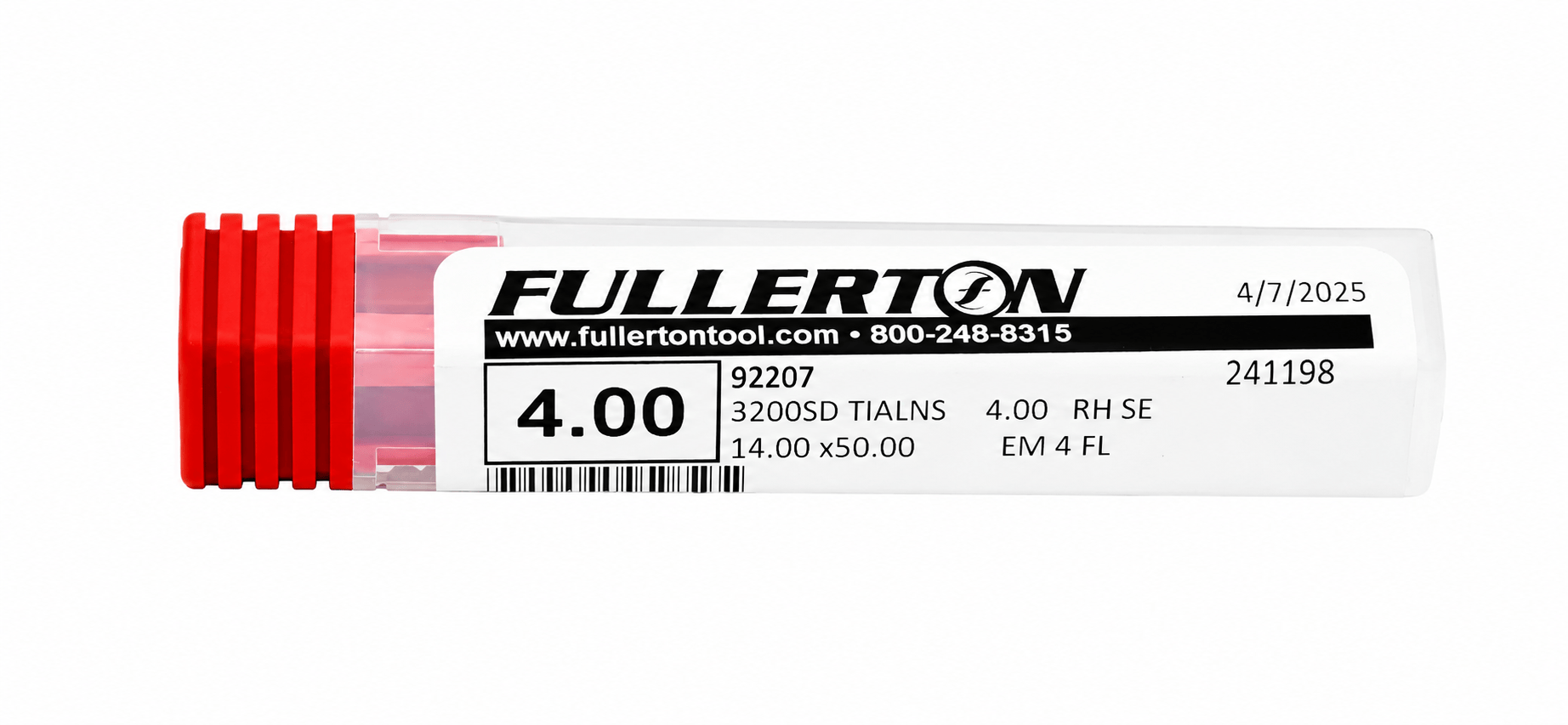 Fullerton CARBIDE ENDMILL Fullerton 92207 4mm 4 Flute TiAlN Coated Carbide Square End Mill