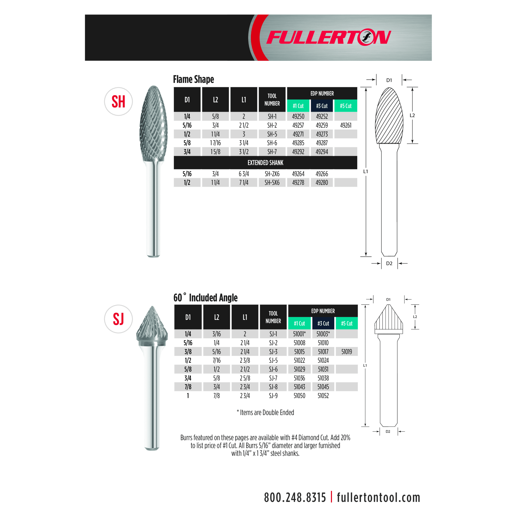 Fullerton - SH2 5/16" Flame Shape Series Carbide Burr - Twin Eagle Imports