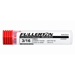 FULLERTON TOOL COMPANY CARBIDE ENDMILL Fullerton 30615 3/16 Inch 4 Flute TiAlN Coated Carbide Square End Mill