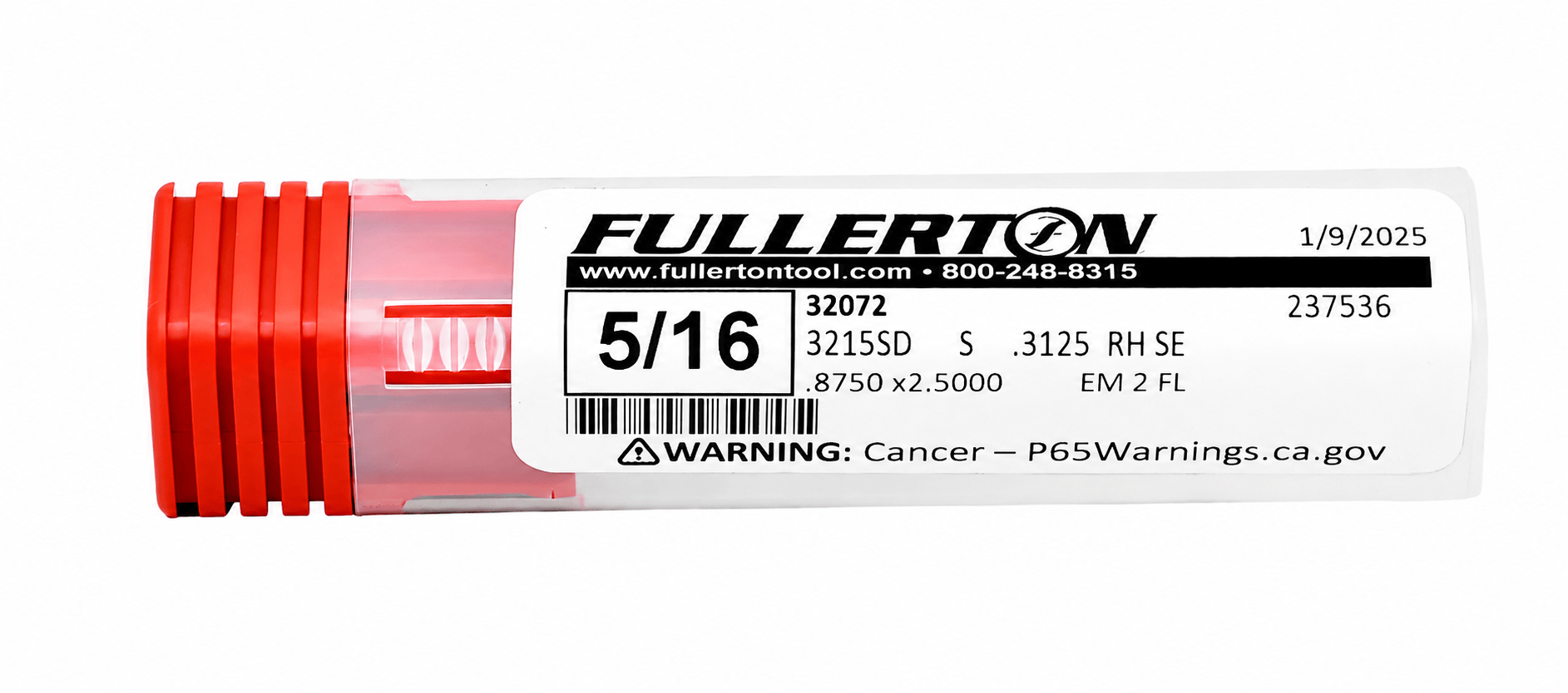 FULLERTON TOOL COMPANY CARBIDE ENDMILL Fullerton 32072 5/16 Inch 2 Flute Carbide Square End Mill