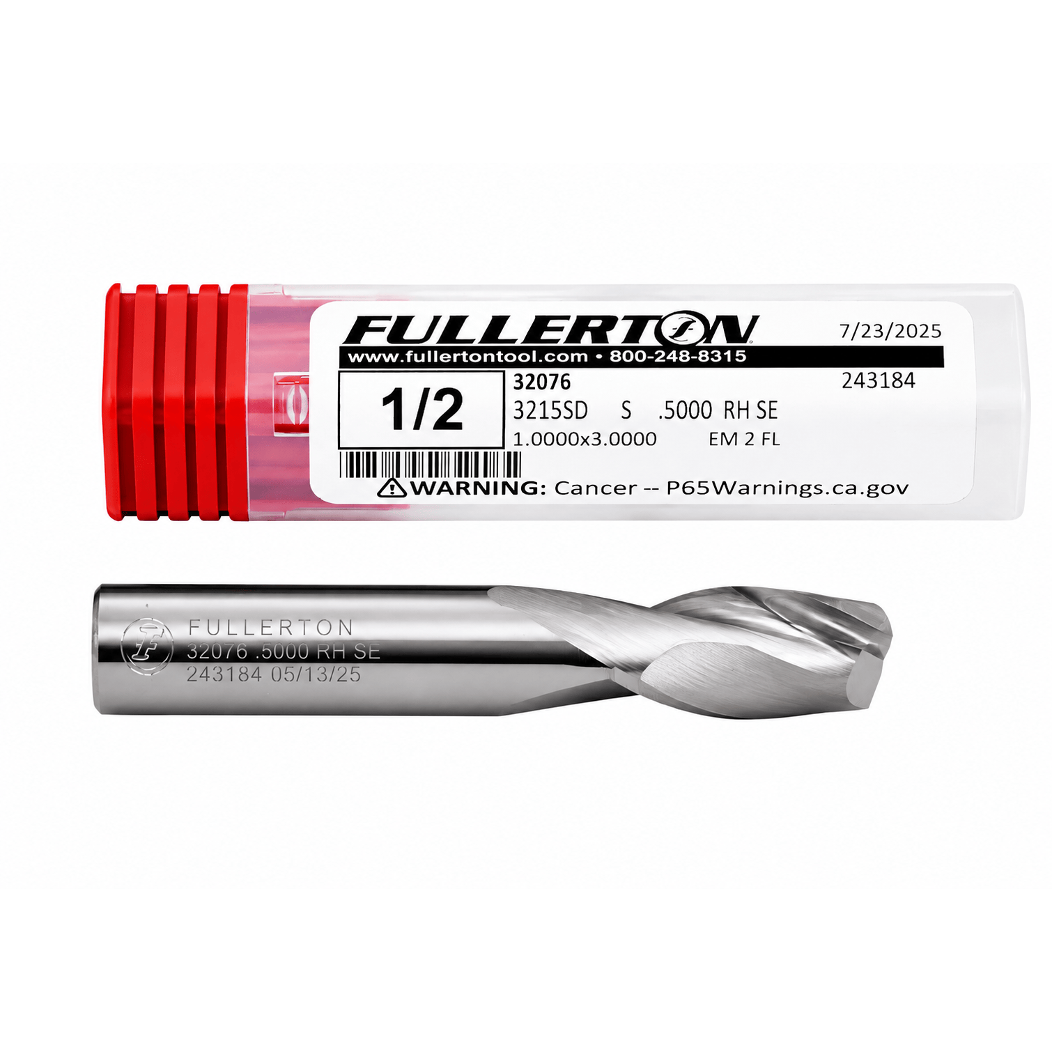 FULLERTON TOOL COMPANY CARBIDE ENDMILL Fullerton 32076 1/2 Inch 2 Flute Carbide Square End Mill
