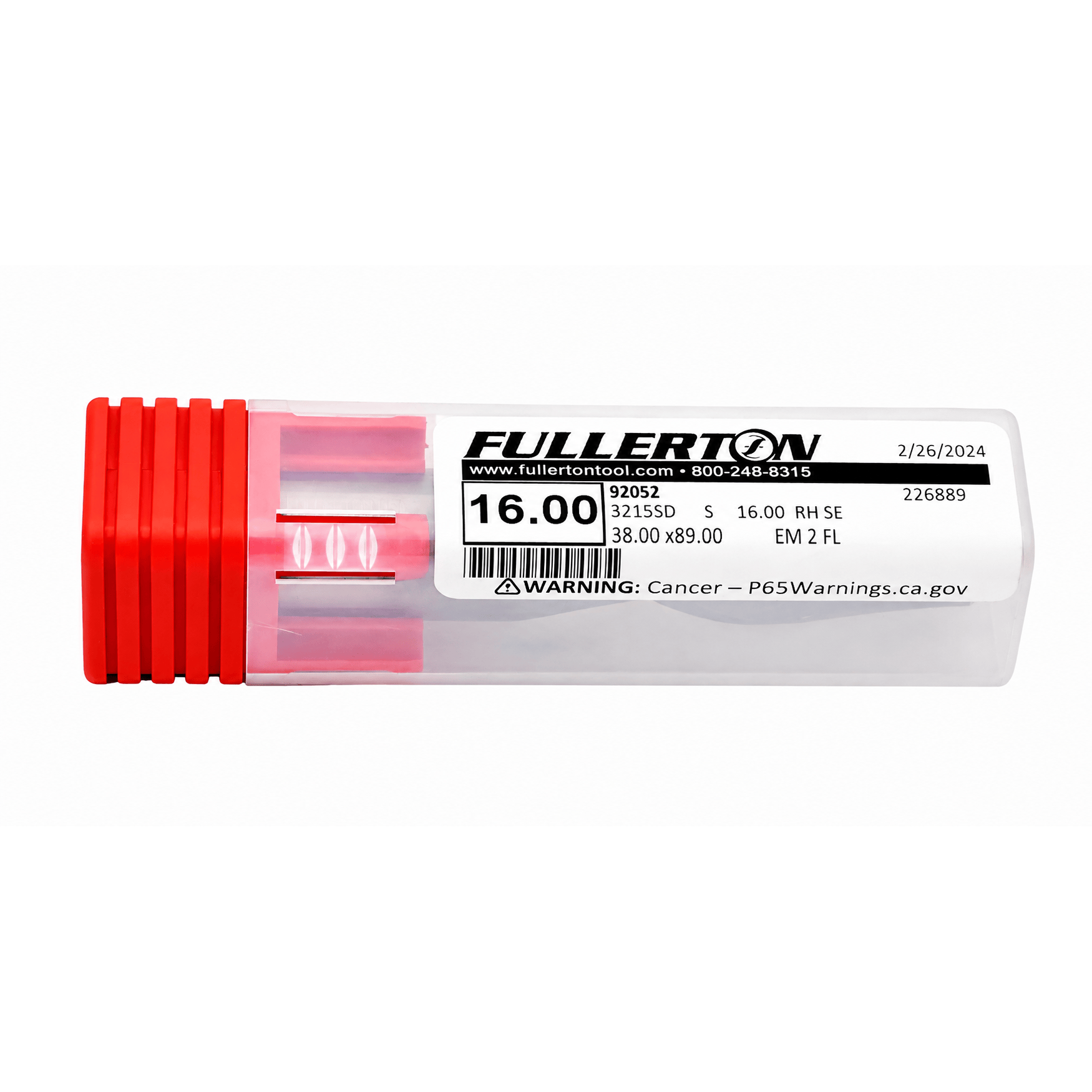 FULLERTON TOOL COMPANY CARBIDE ENDMILL Fullerton 92052 16mm 2 Flute General Purpose Carbide Square End Mill