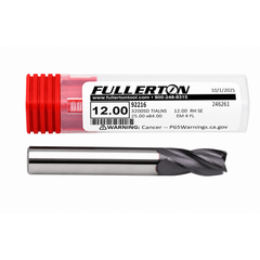 FULLERTON TOOL COMPANY CARBIDE ENDMILL Fullerton 92216 12mm 4 Flute TiAlN Coated Carbide Square End Mill