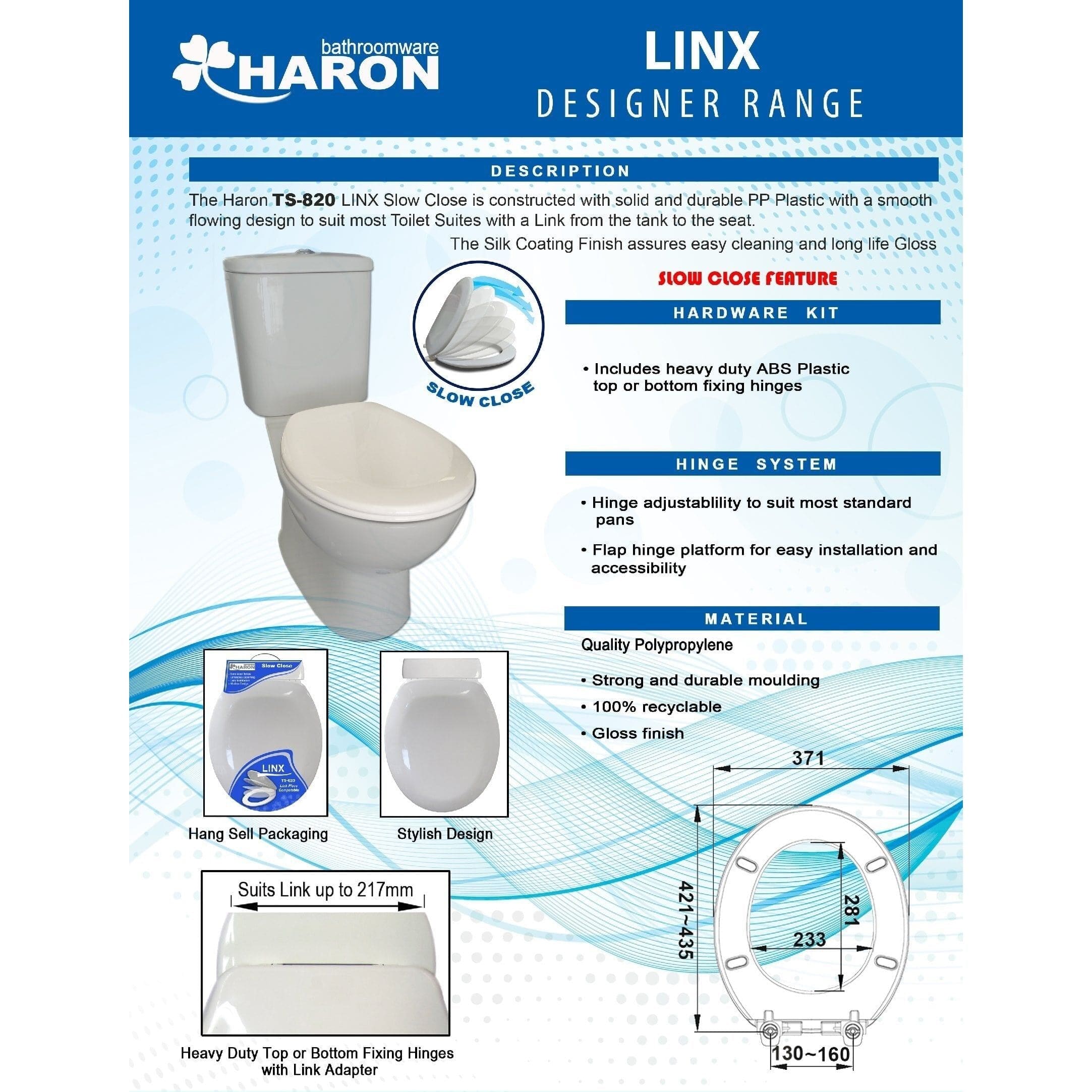HARON Toilet Seat Haron TS-820 Slow Close LINX – Suits 217mm Link
