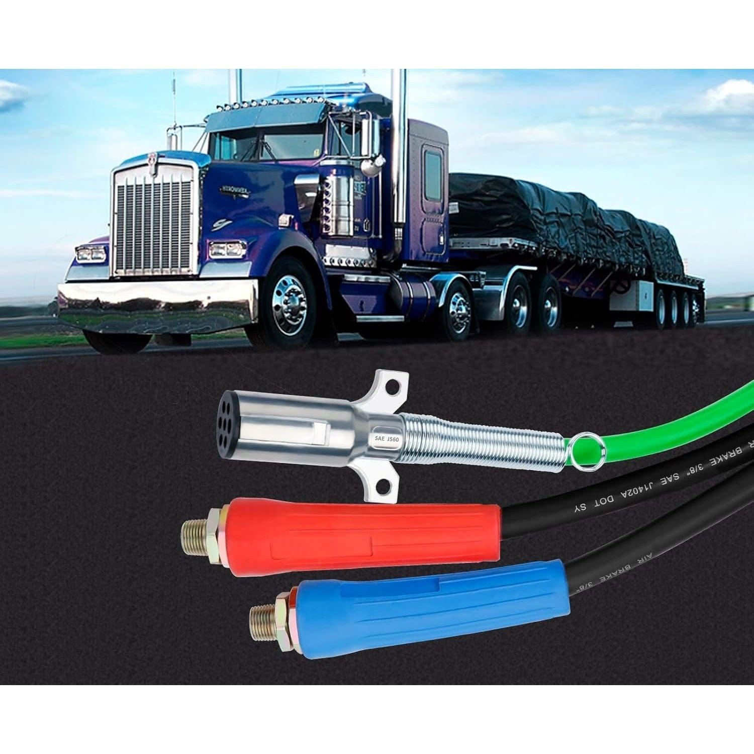 Heavy Duty 3-in-1 ABS Trailer Air Line Kit – 15 Ft Rubber Air Hoses with Power Line - Twin Eagle Imports