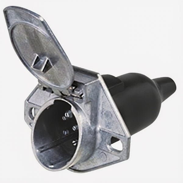 Heavy-Duty 7-Pin Round Trailer Socket Die-Cast Zinc Protective Boot & Locking Tab - Twin Eagle Imports