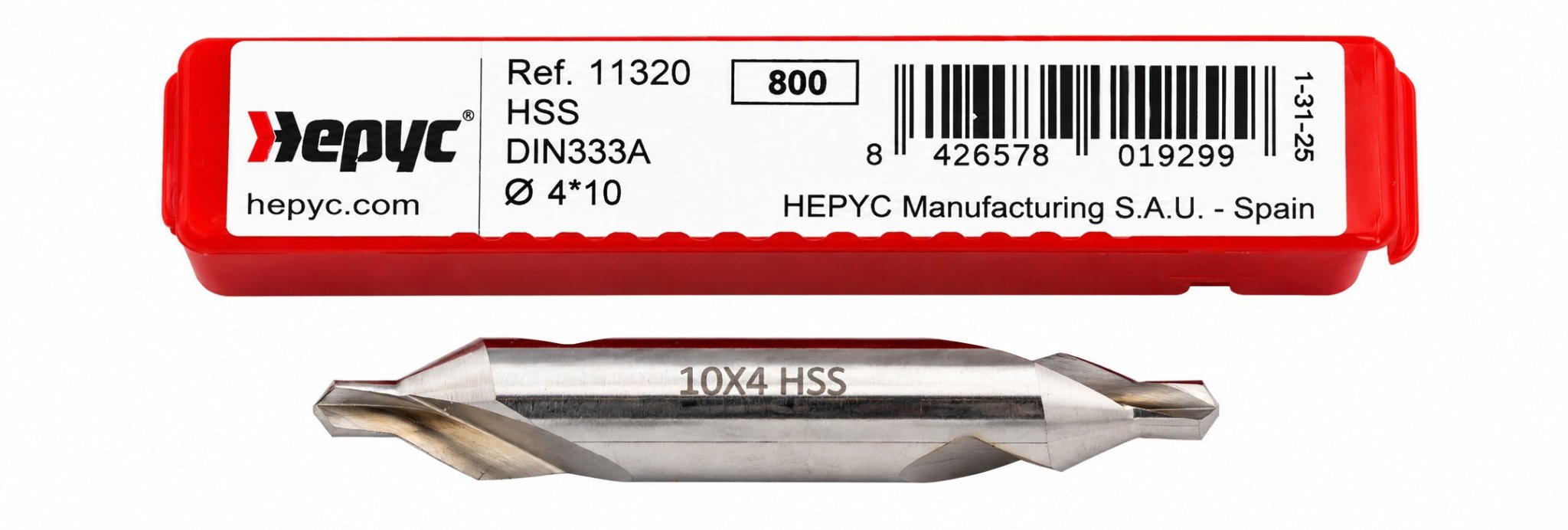 Hepyc 4mm HSS DIN333A Centre Drill 118° Tip 60° Centre Angle - Twin Eagle Imports