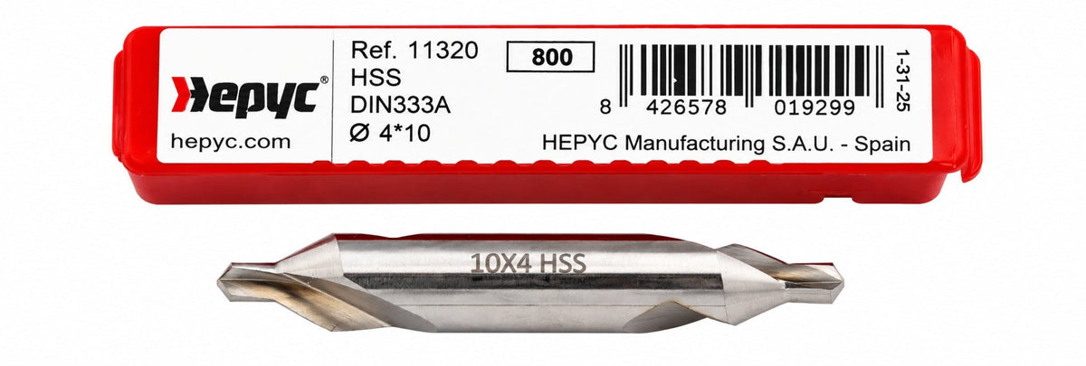 Hepyc 4mm HSS DIN333A Centre Drill 118° Tip 60° Centre Angle - Twin Eagle Imports