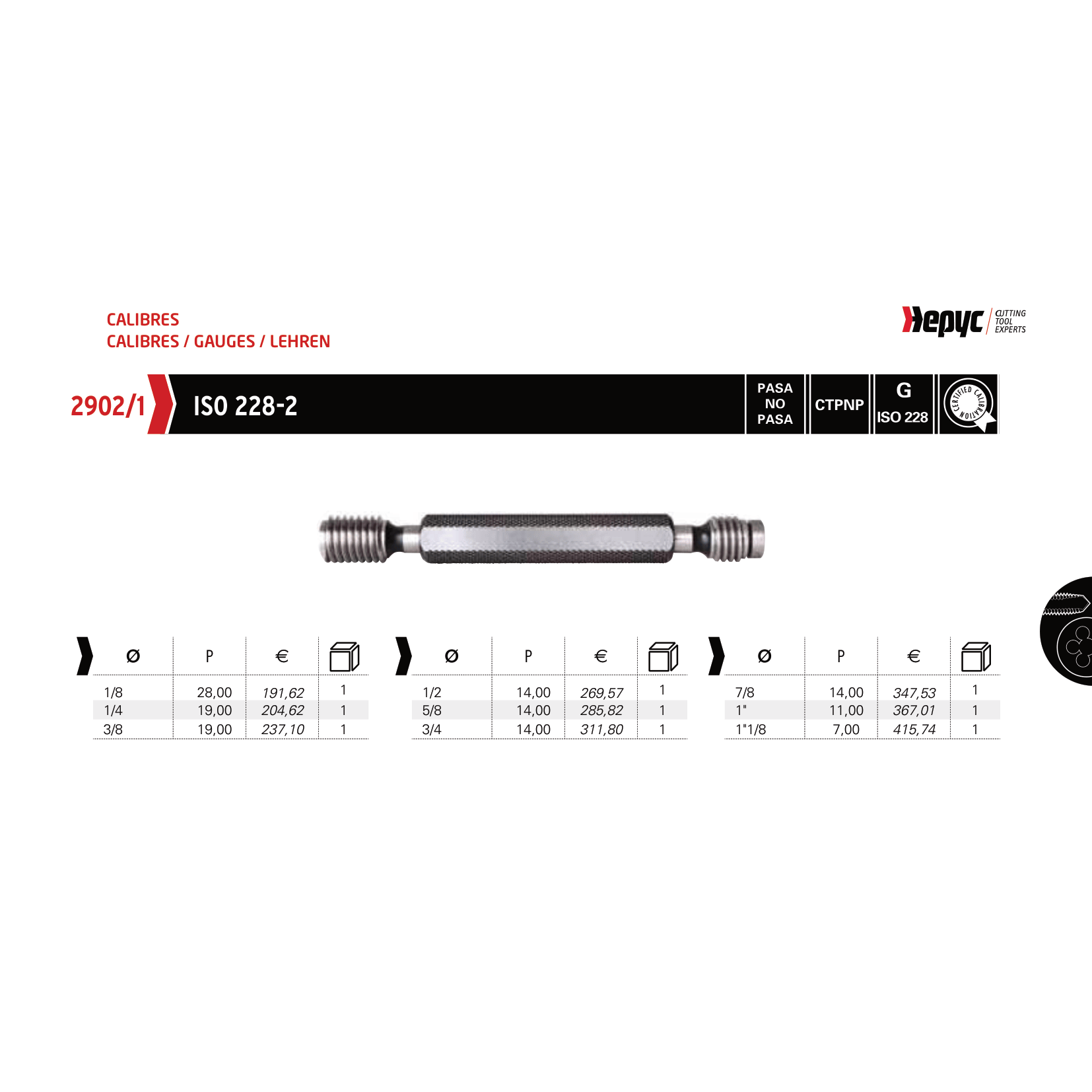 HEPYC MEASURING EQUIPMENT Hepyc GO / NO GO Thread Plug Gauge G 1/4-19 ISO228-2