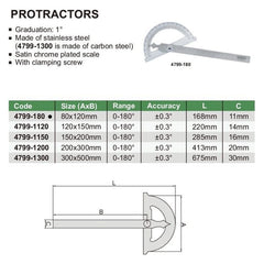 Insize 180° Protractor 80x120mm Range Series 4799-180 - Twin Eagle Imports
