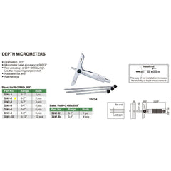 Insize 2pc Imperial Depth Micrometer 0-2" Range Series 3241-2 - Twin Eagle Imports