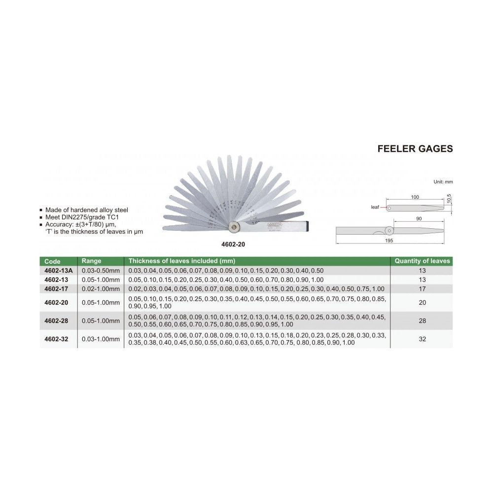 100 mm Metric Insize Feeler Gauge Range 0.03-1mm Series 4602-32