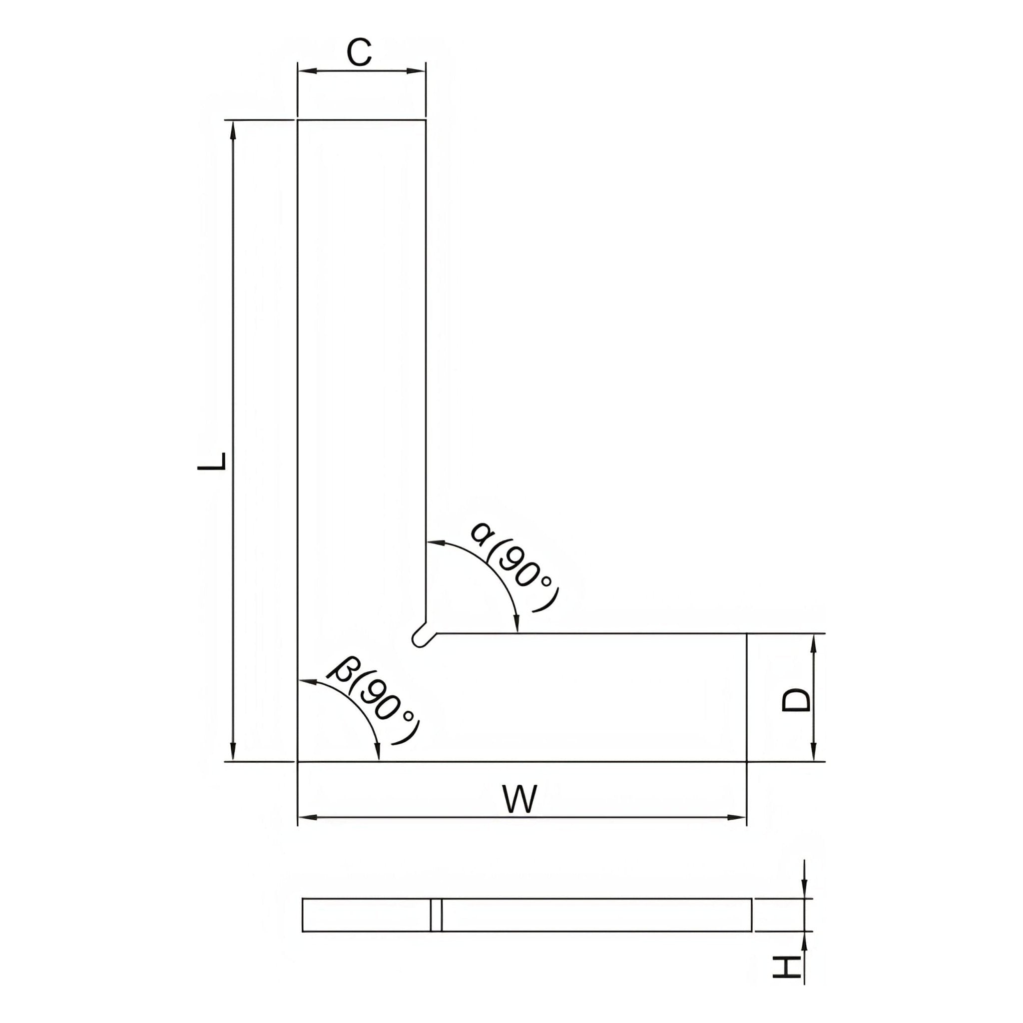 Insize 90° Flat Edge Square 250x165mm Range Series 4791-250 - Twin Eagle Imports