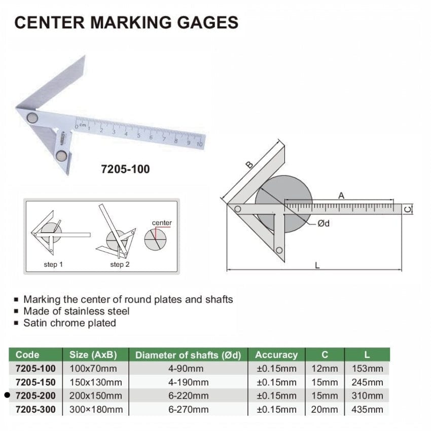 Insize Center Marking Gauge 200x150mm Range Series 7205-200 - Twin Eagle Imports