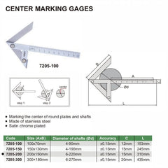 Insize Center Marking Gauge 200x150mm Range Series 7205-200 - Twin Eagle Imports
