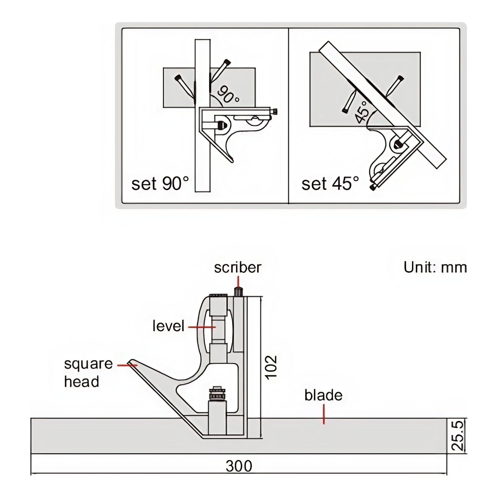 Insize Combination Square 300mm Range Series 2276-300 - Twin Eagle Imports