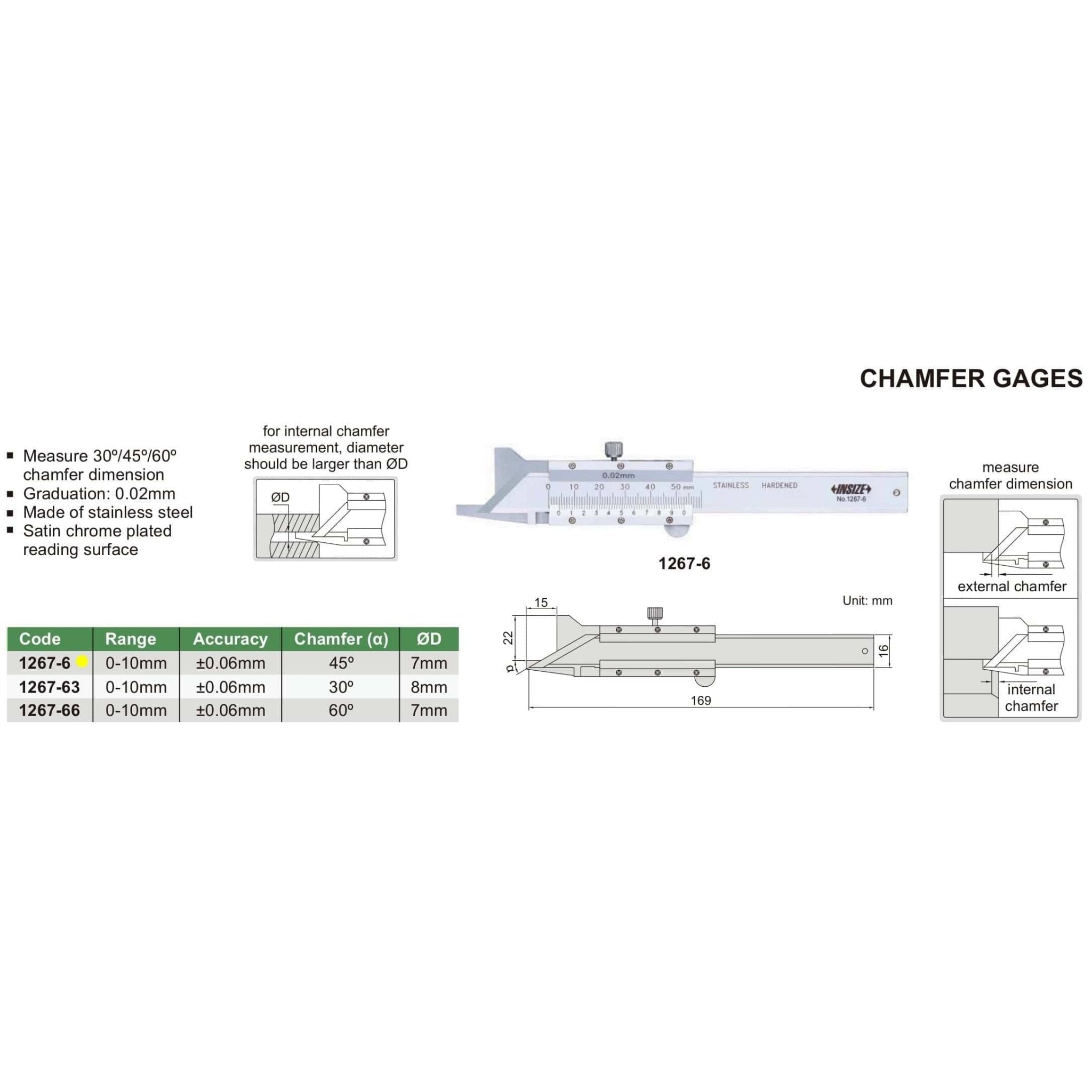 Insize Conventional Chamfer Gauge 0-6mm Range Series 1267-6 - Twin Eagle Imports