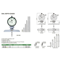 Insize Dial Depth Gauge 0-12" x 0.001" Range Series 2341-2E2 - Twin Eagle Imports