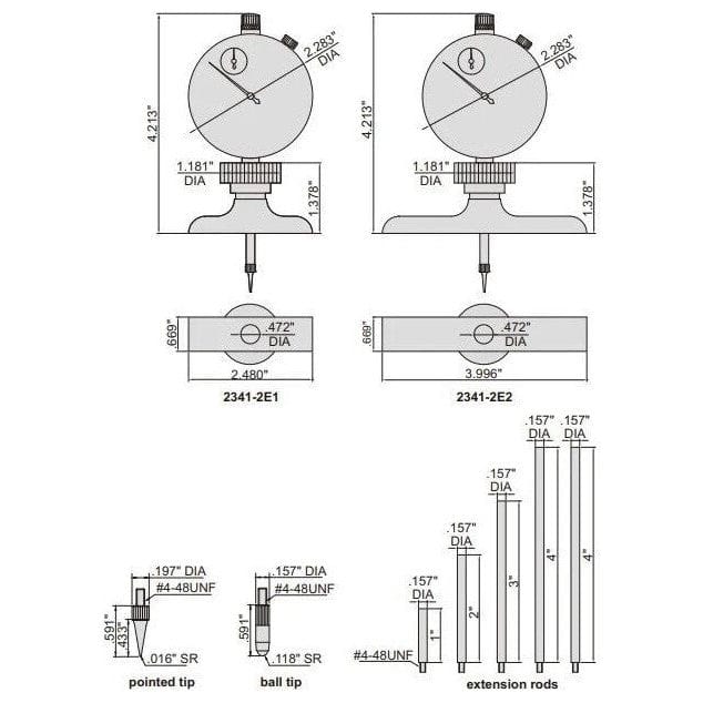 Insize Dial Depth Gauge 0-12" x 0.001" Range Series 2341-2E2 - Twin Eagle Imports