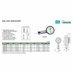 Insize Dial Test Indicator 0.8mm x 0.01mm Range Series 2381-08 - Twin Eagle Imports