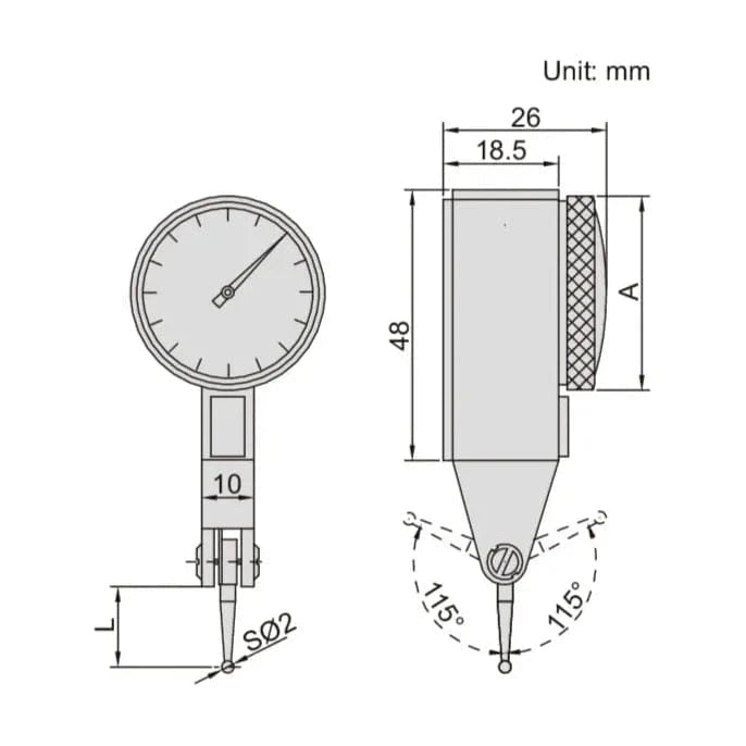 Insize Dial Test Indicator 0.8mm x 0.01mm Range Series 2381-08 - Twin Eagle Imports