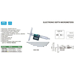 Insize Digital Depth Micrometer 0-300mm/0-12" Range Series 3540-300E - Twin Eagle Imports