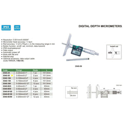 Insize Digital Depth Micrometer 0-50mm/0-2" Range Series 3540-50 - Twin Eagle Imports