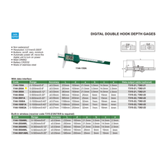 Insize Digital Double Hook Depth Gauge 0-200mm / 0-8" Range Series 1144-200A - Twin Eagle Imports