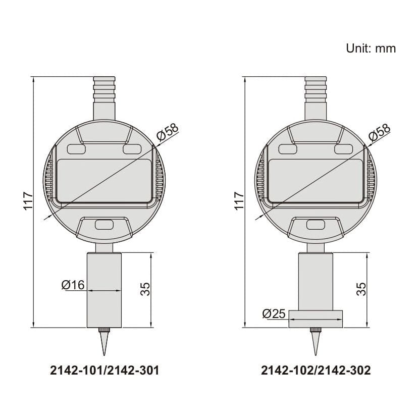 Insize Digital Mini Short Base Depth Gauge 0-12.7mm/0-0.5" Range Series 2142-101 - Twin Eagle Imports