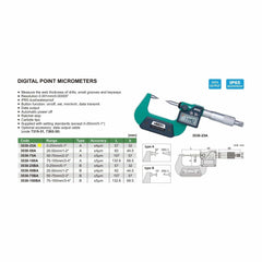 Insize Digital Point Micrometer 0-25mm/0-1" Range Series 3530-25A - Twin Eagle Imports