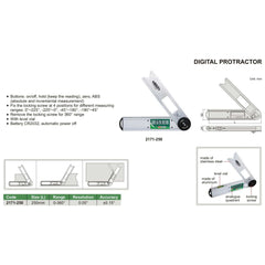 Insize Digital Protractor 250mm 0-360° Range Series 2171-250 - Twin Eagle Imports