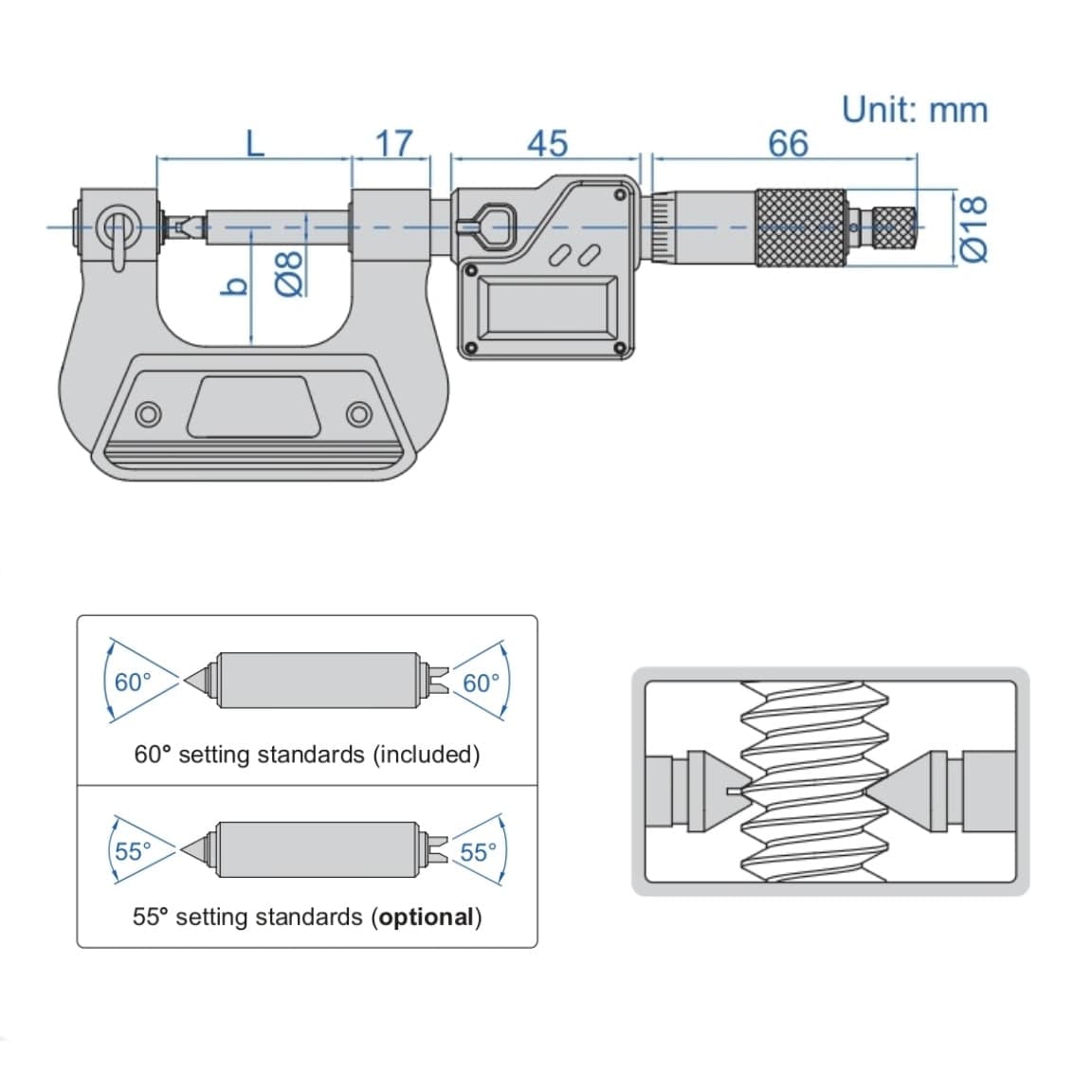 Insize Digital Screw Thread Micrometer 50-75mm/2-3" Range Series 3581-75A - Twin Eagle Imports