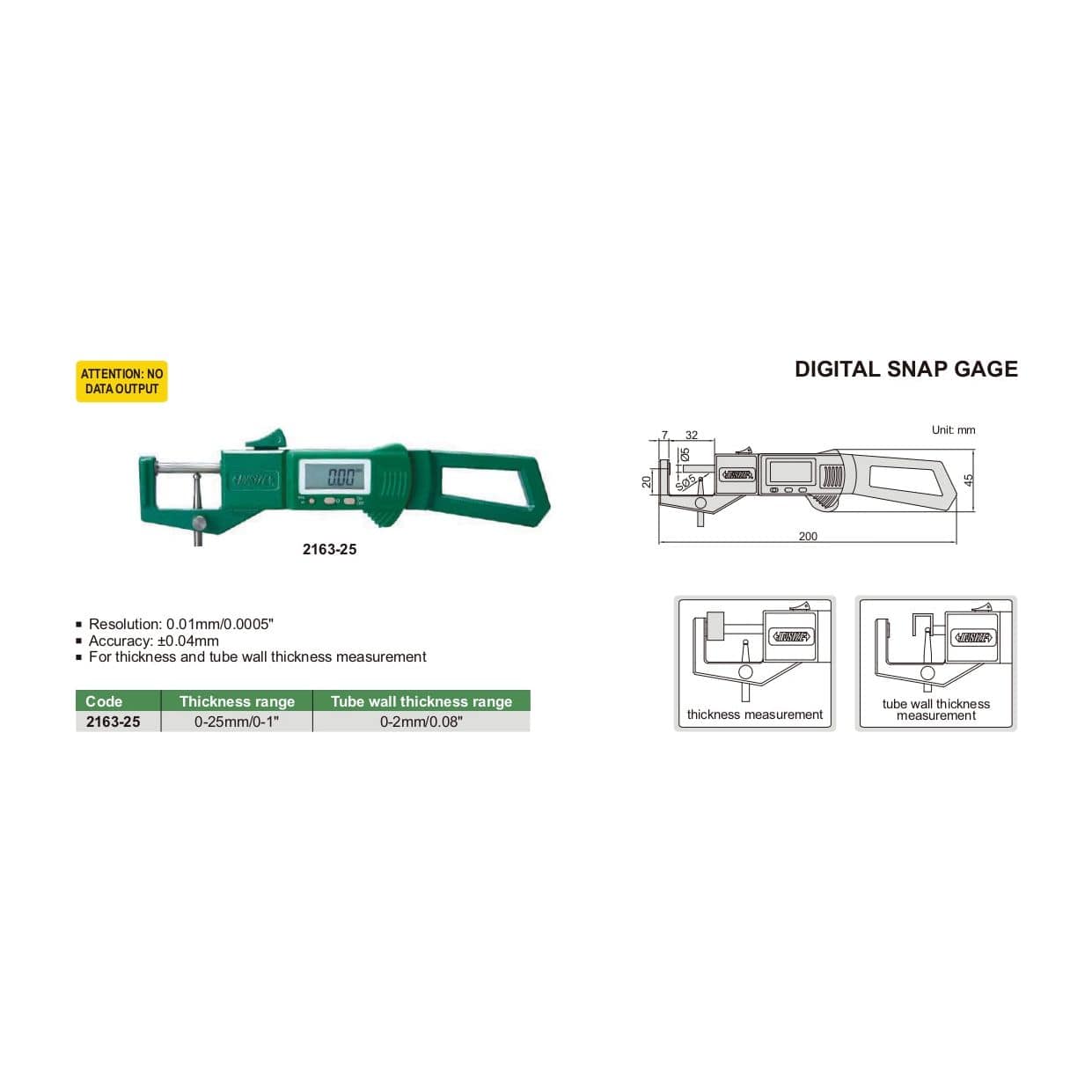 Insize Digital Snap Gauge 0-25mm/0-1" Range Series 2163-25 - Twin Eagle Imports