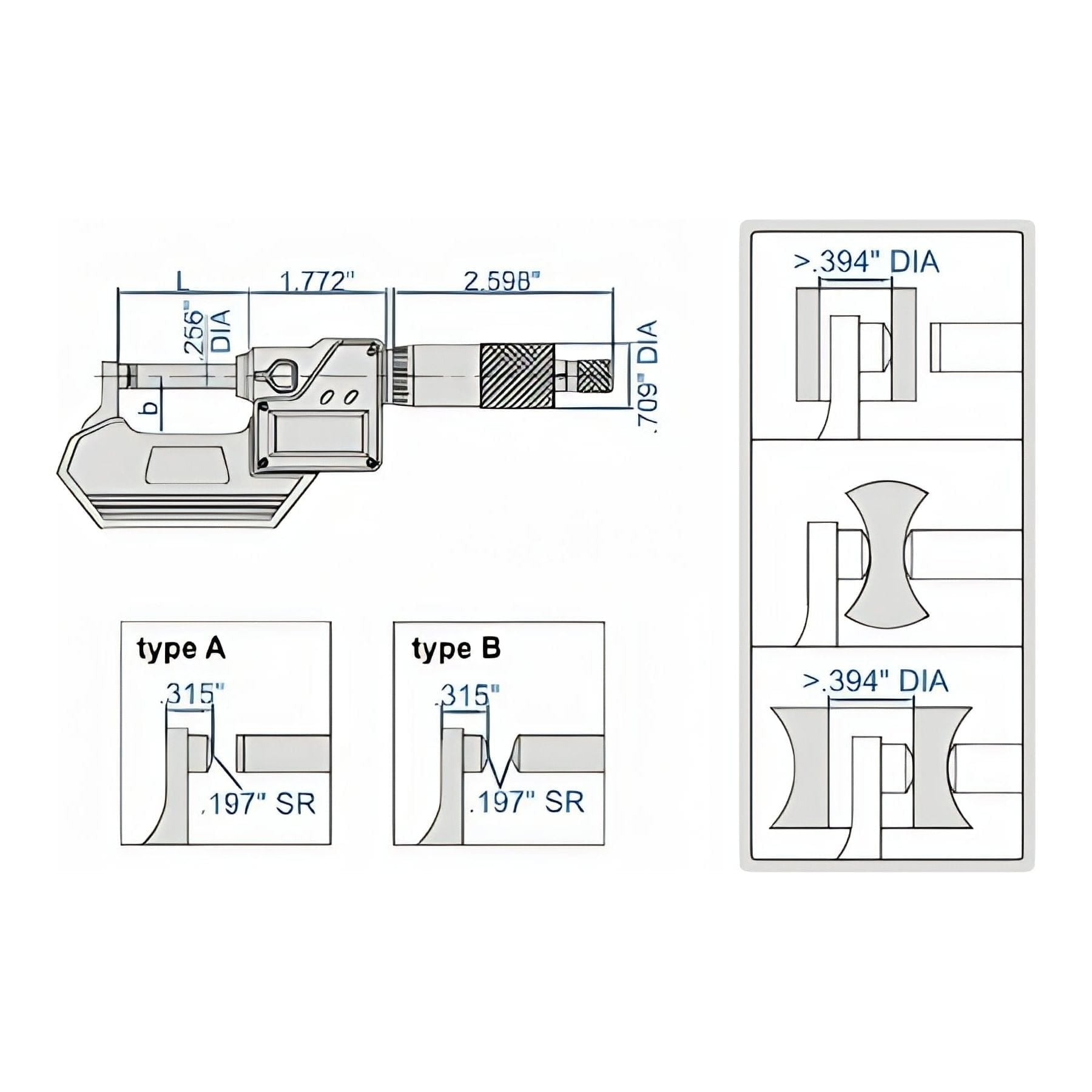 Insize Digital Spherical Anvil Tube Micrometer 25-50mm/1-2" Range Series 3560-50SE - Twin Eagle Imports