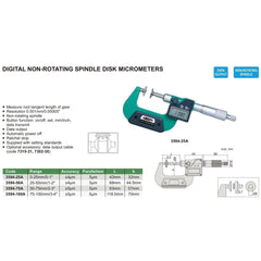 Insize Digital Spindle Disc Micrometer 0-25mm Range Series 3594-25A - Twin Eagle Imports