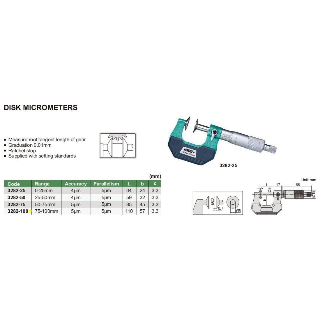 Insize Disc Micrometer 75-100mm Range Series 3282-100 - Twin Eagle Imports