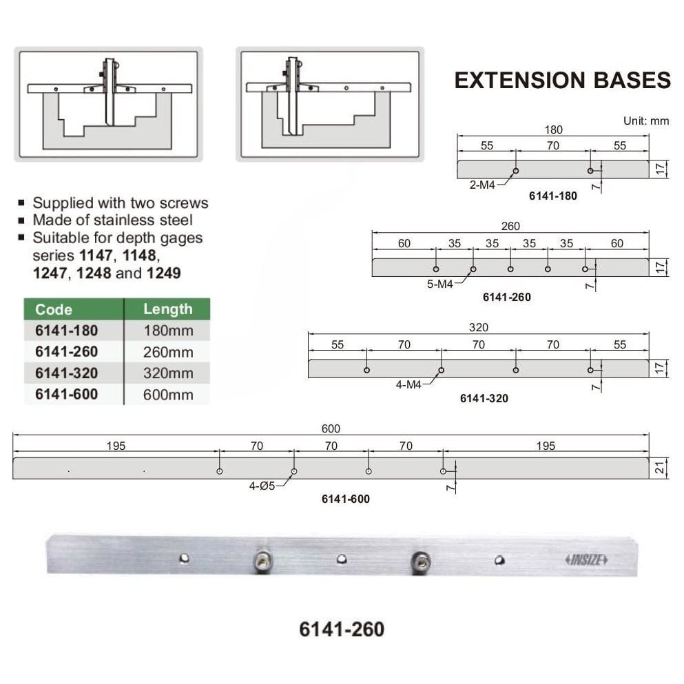 Insize Extension Base 260mm Range Series 6141-260 - Twin Eagle Imports
