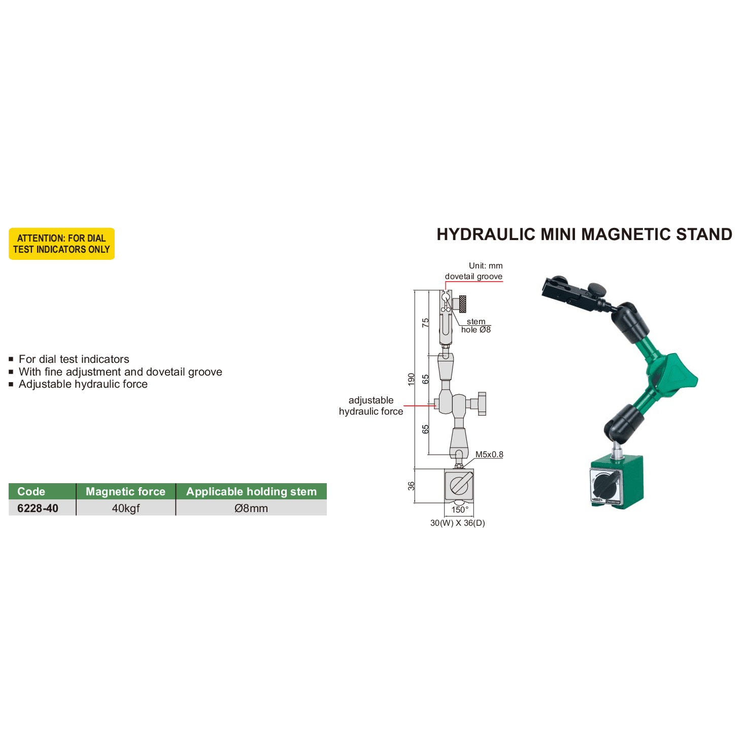 Insize Hydraulic Mini Magnetic Stand 40kgf Series 6228-40 - Twin Eagle Imports