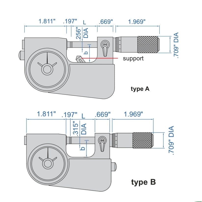Insize Indicating Micrometer with Support 0-1" Range Series 3332-1 - Twin Eagle Imports