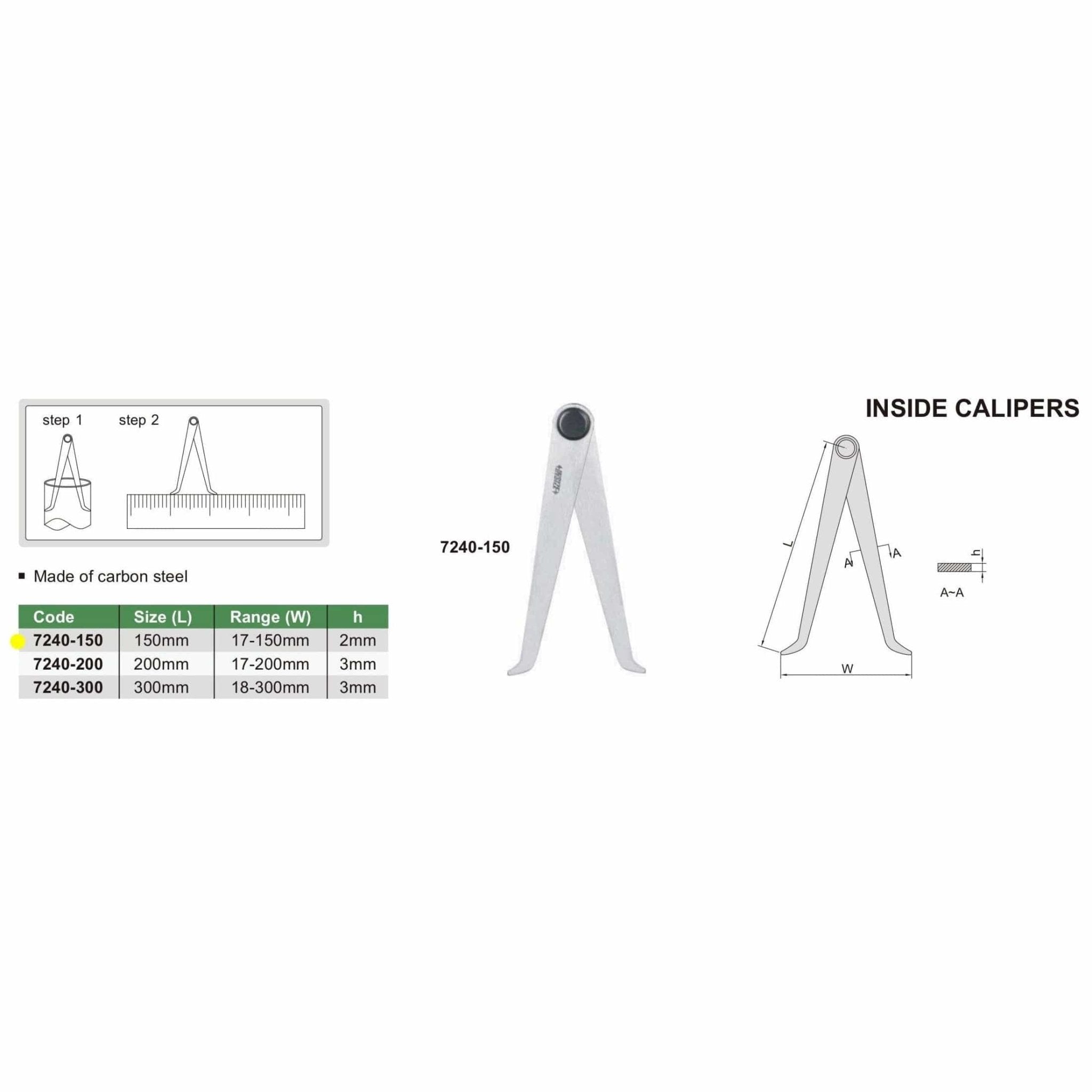 Insize Inside Caliper 0-150mm Range Series 7240-150 - Twin Eagle Imports