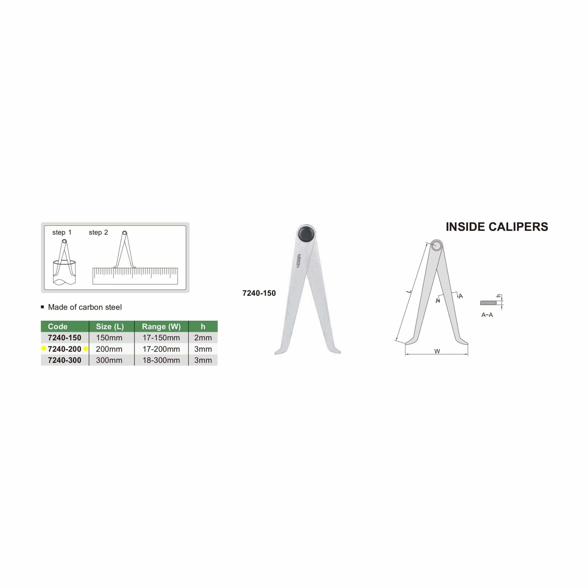 Insize Inside Caliper 0-200mm Range Series 7240-200 - Twin Eagle Imports