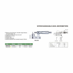Insize Interchangeable Anvil Micrometer 25-50mm Range Series 3262-50A - Twin Eagle Imports