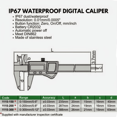 Insize IP67 Waterproof Digital Caliper 0–200 mm / 0–8″ Series 1115-200 - Twin Eagle Imports